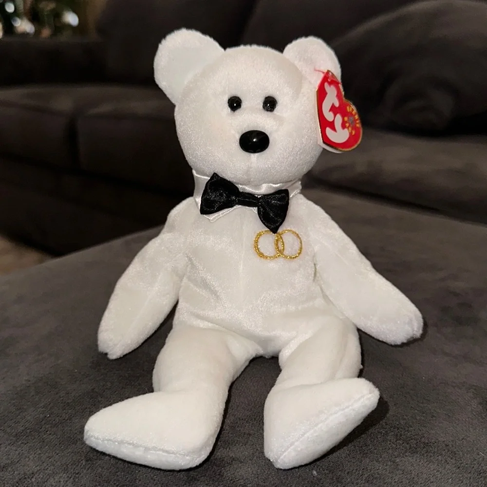 White Beanie Bear with bow tie - Picture 1 of 3